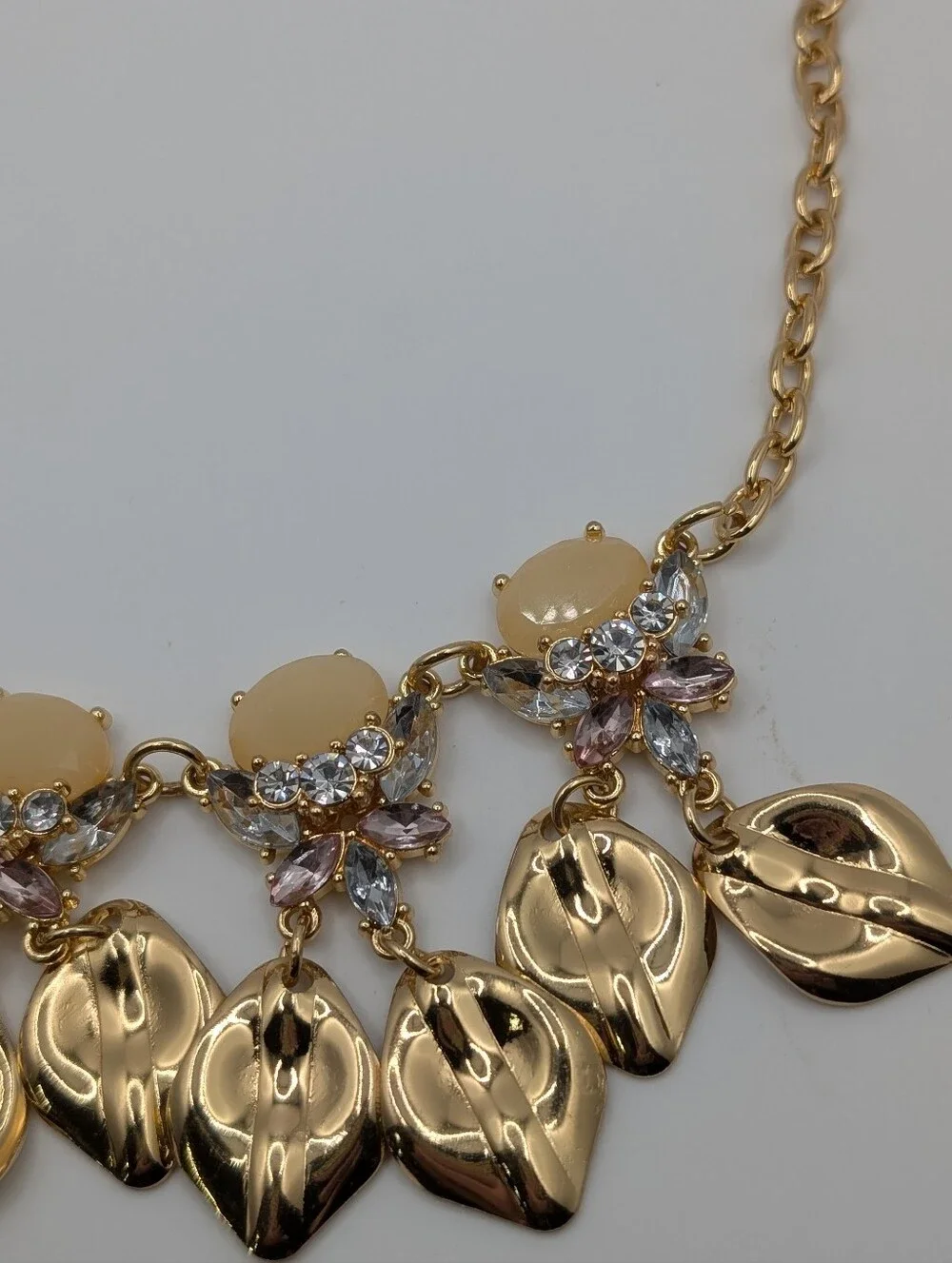 Macy's INC Gold Pink Stone & Crystal Petals Statement Necklace NWT
